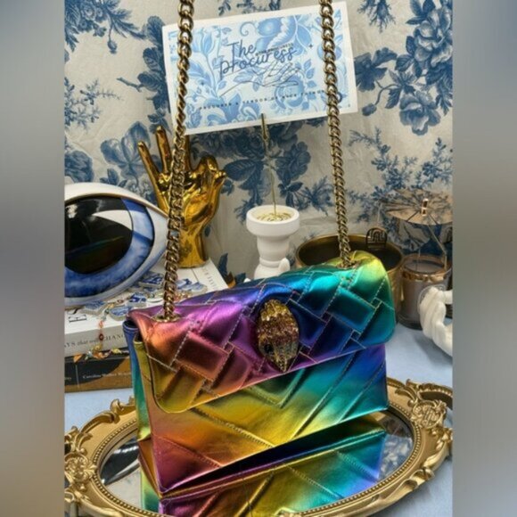 🆕 KURT GEIGER LONDON 🧿 NWOT Medium Leather Kensington Bag, Iridescent Rainbow - Picture 3 of 13